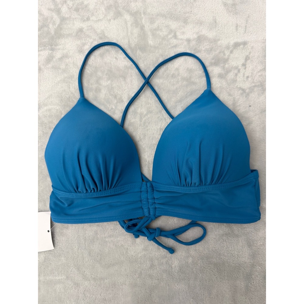 Salt + Cove Bikini Top Womens Blue Small Push Up Ruched Tie Back Swim